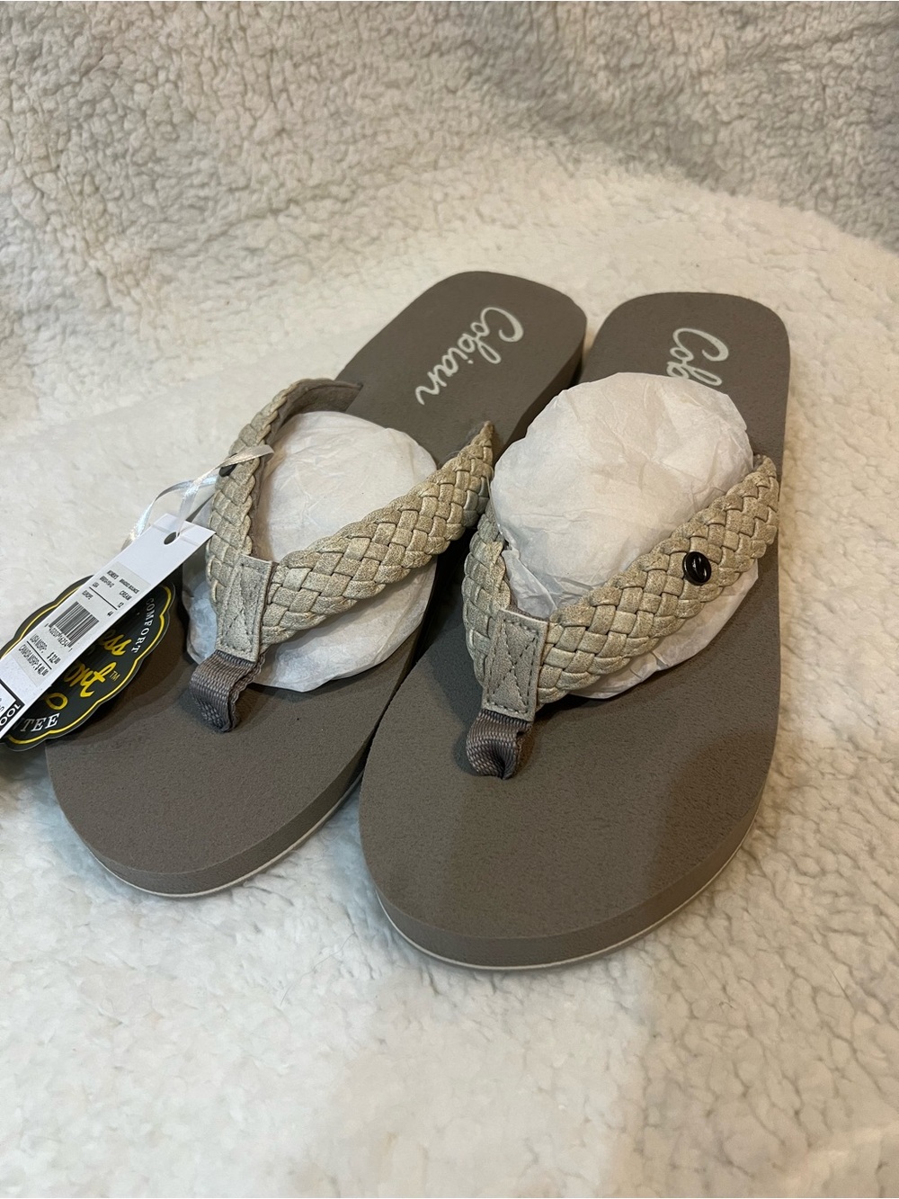 Cobian Braided Thong Sandals in Taupe and Beige
